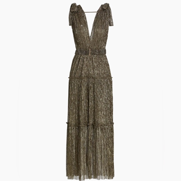 NWOT Sabina Musáyev Helena Gold Metallic Tiered Maxi Dress Removable Belt XS - Picture 7 of 14